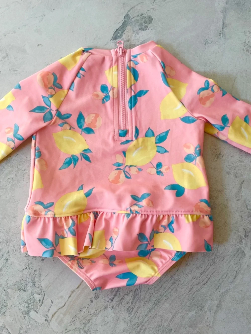 Osh-Kosh B’Gosh 1-pc Baby Girl Lemons Swimsuit 6M Ruffle Rashguard Long-sleeve